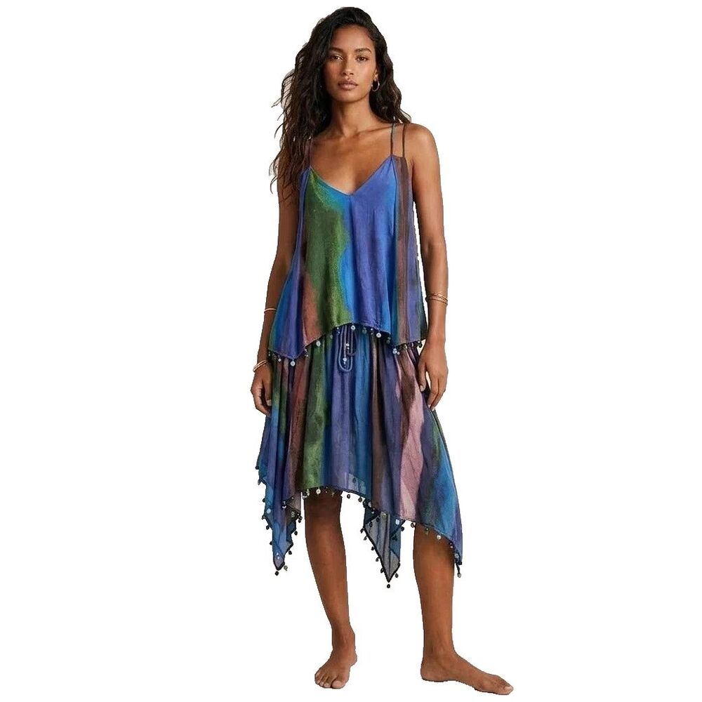 Zara Multicolor Beaded Asymmetrical Skirt XL NWT Abstract Boho